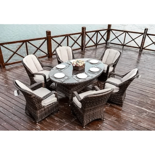 Maze Rattan Oxford 6 Seat Oval Fire Pit Dining Set With Venice Chairs