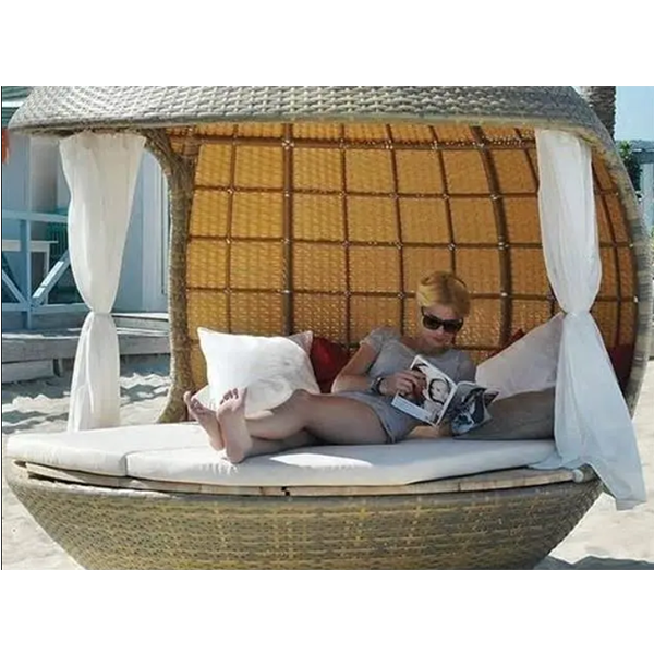 Rattan furniture leisure club beach swimming pool double rattan bed personalized custom creative round lazy