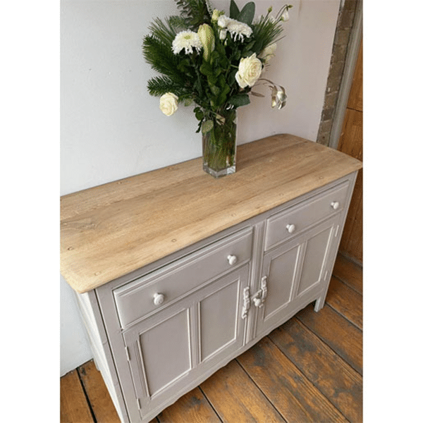 Vintage Ercol blue label sideboard painted grey with original knobs