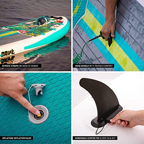 DRIFT Inflatable Stand Up Paddle Board, SUP with Paddle, Backpack Travel Bag, Pump, Fin, & Coiled Leash