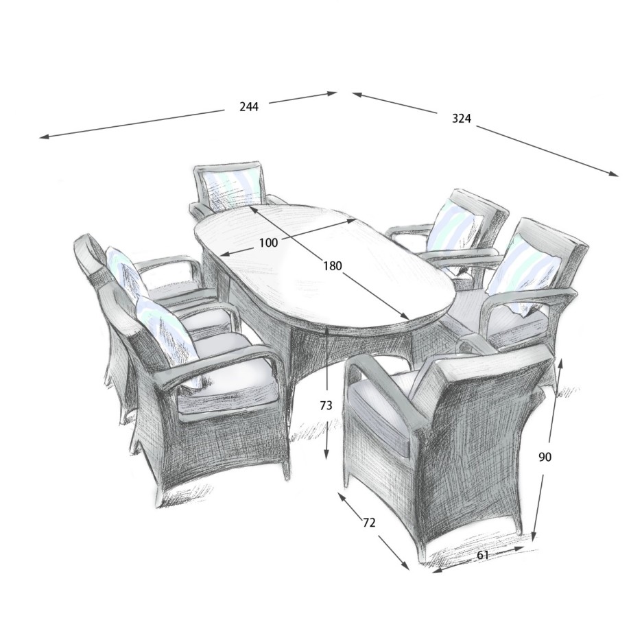Bigger Savings---6 Savannah Armchairs 1.8 mtr Oval Set
