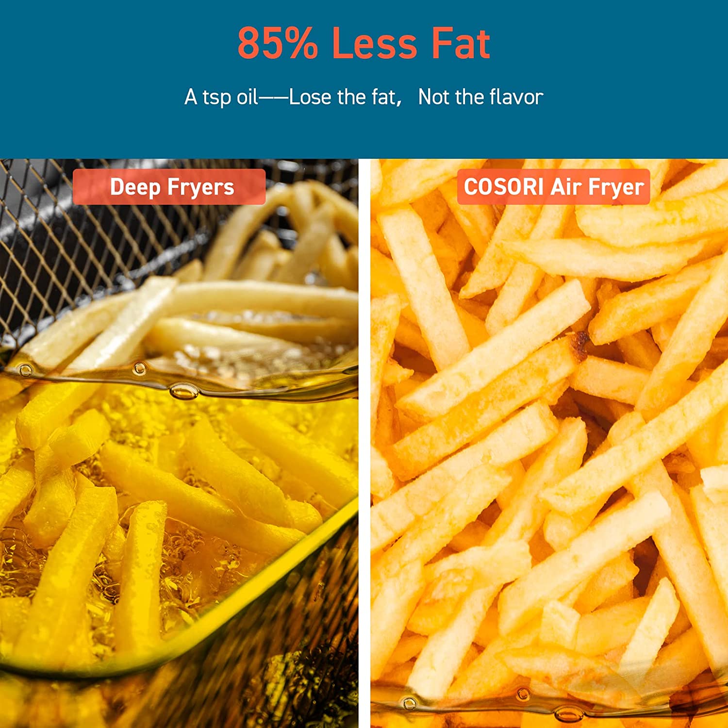 COSORI Air Fryer with 100 Recipes, XXL 5.5L Domestic Oil-Free Air Fryer, 11 Presets, Preheat and Shake Alert, LED One Touch Screen, Timer and Temperature Control, Non-Stick, 1700W