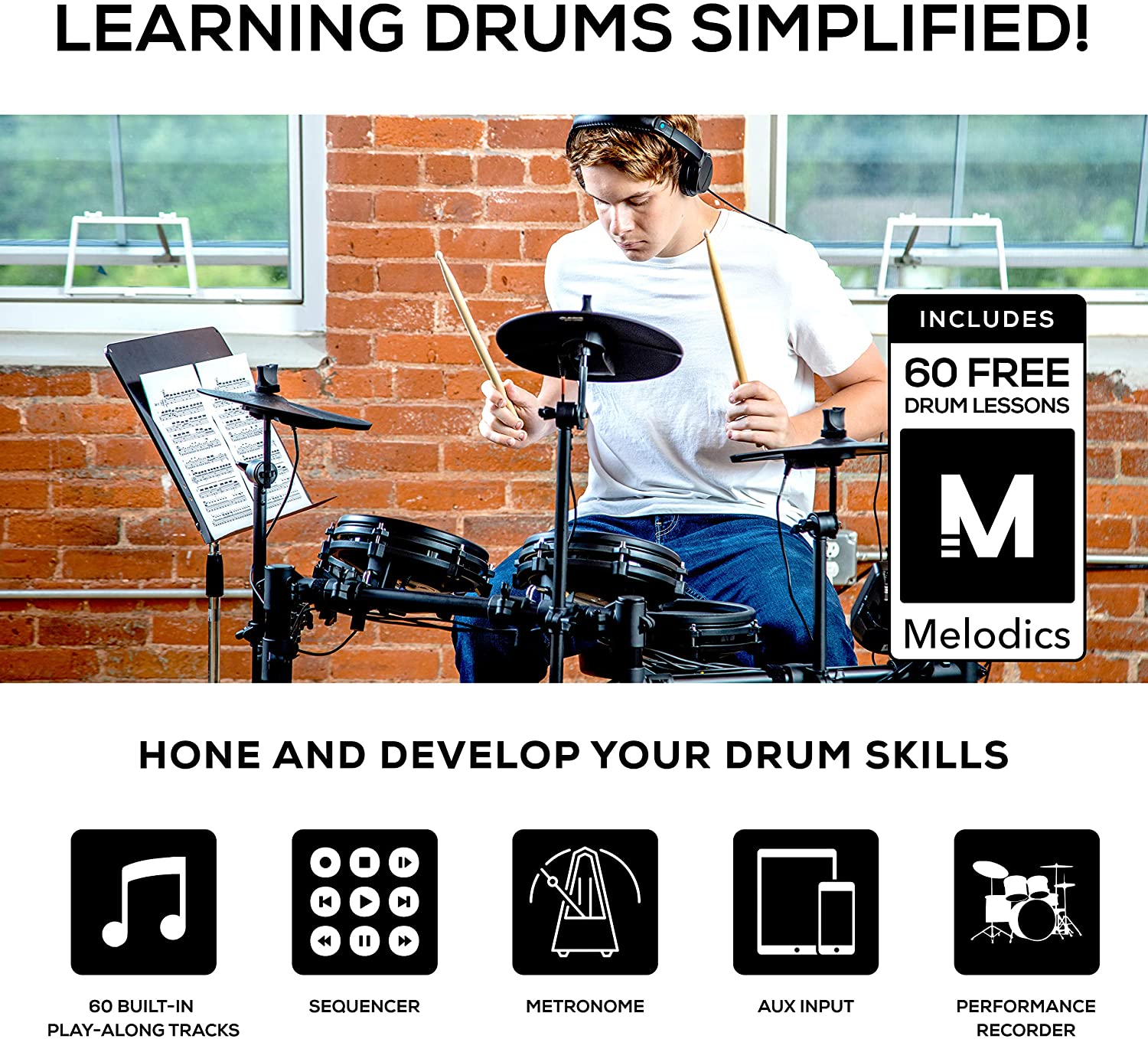 Alesis Drums Nitro Mesh Kit – Eight Piece All Mesh Electronic Drum Kit With Super Solid Aluminum Rack, 385 Sounds, 60 Play Along Tracks, Connection Cables, Drum Sticks & Drum Key Included