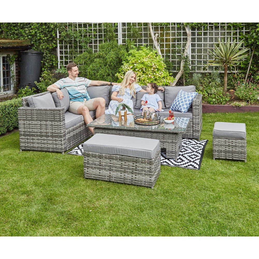 BARCELONA 9 SEATER RATTAN GARDEN DINING SET WITH RISING TABLE IN GREY