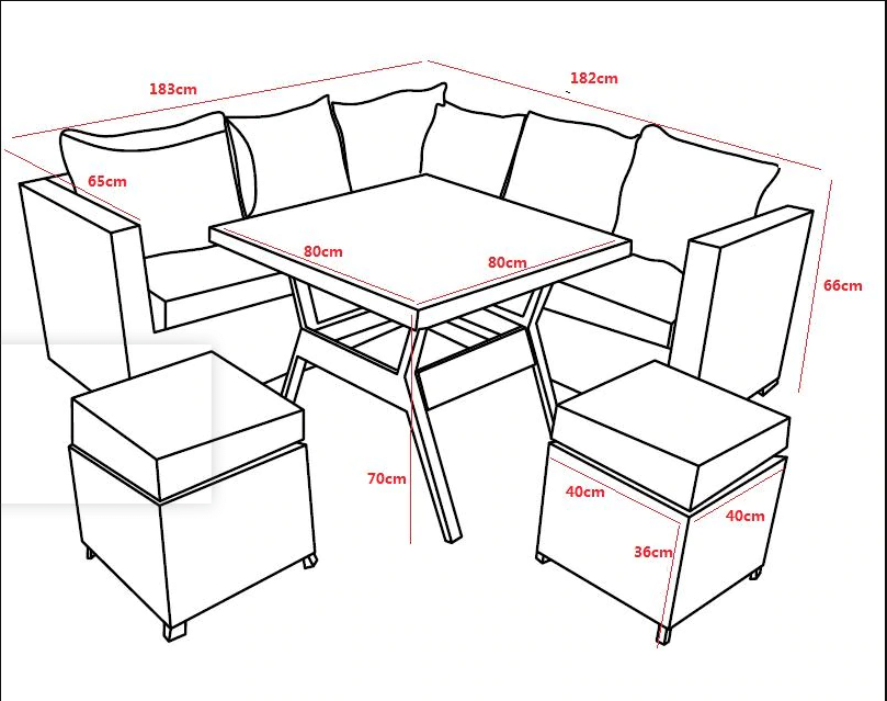 Azkoeesy 7 Seater Rattan Garden Furniture Set Semi-Assembled Rattan Garden Furniture Sets 5 Pieces Corner Sofa Dining Set Wicker Outdoor Patio Sofa Set with Table and Seat Cushions