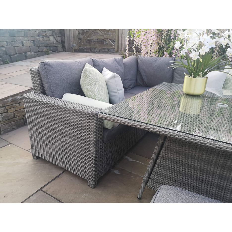 Alba Extreme Compact Rattan Outdoor Corner Sofa Set with Dining Table