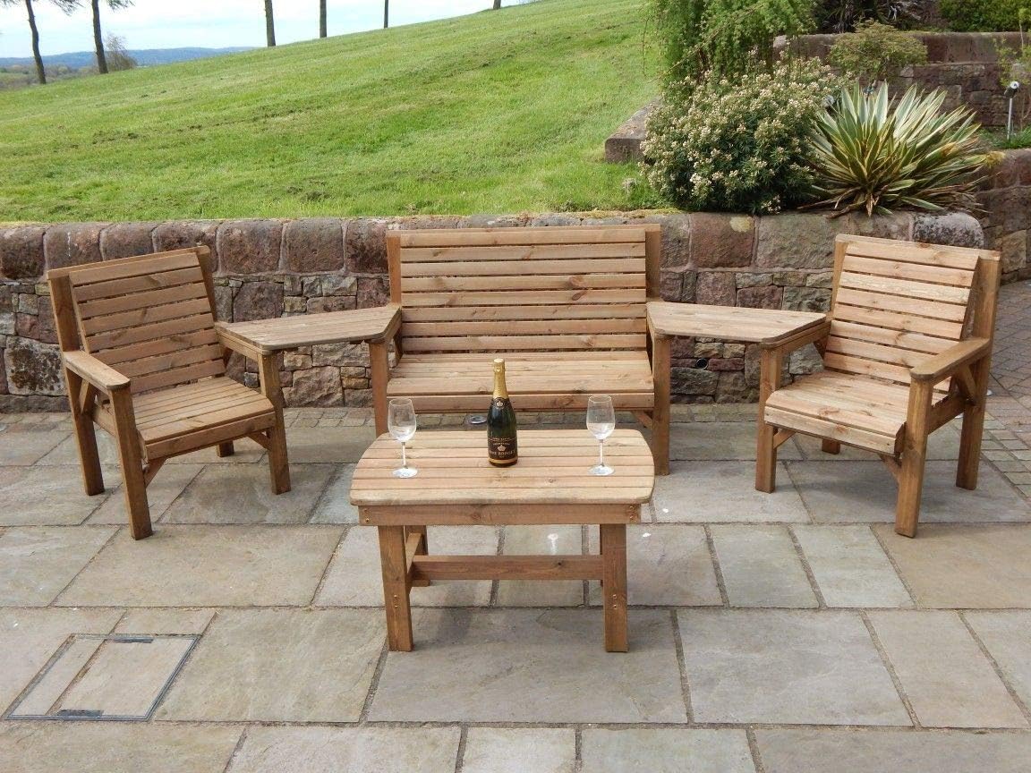 WOODEN GARDEN FURNITURE ANGLED COMPLETE SET