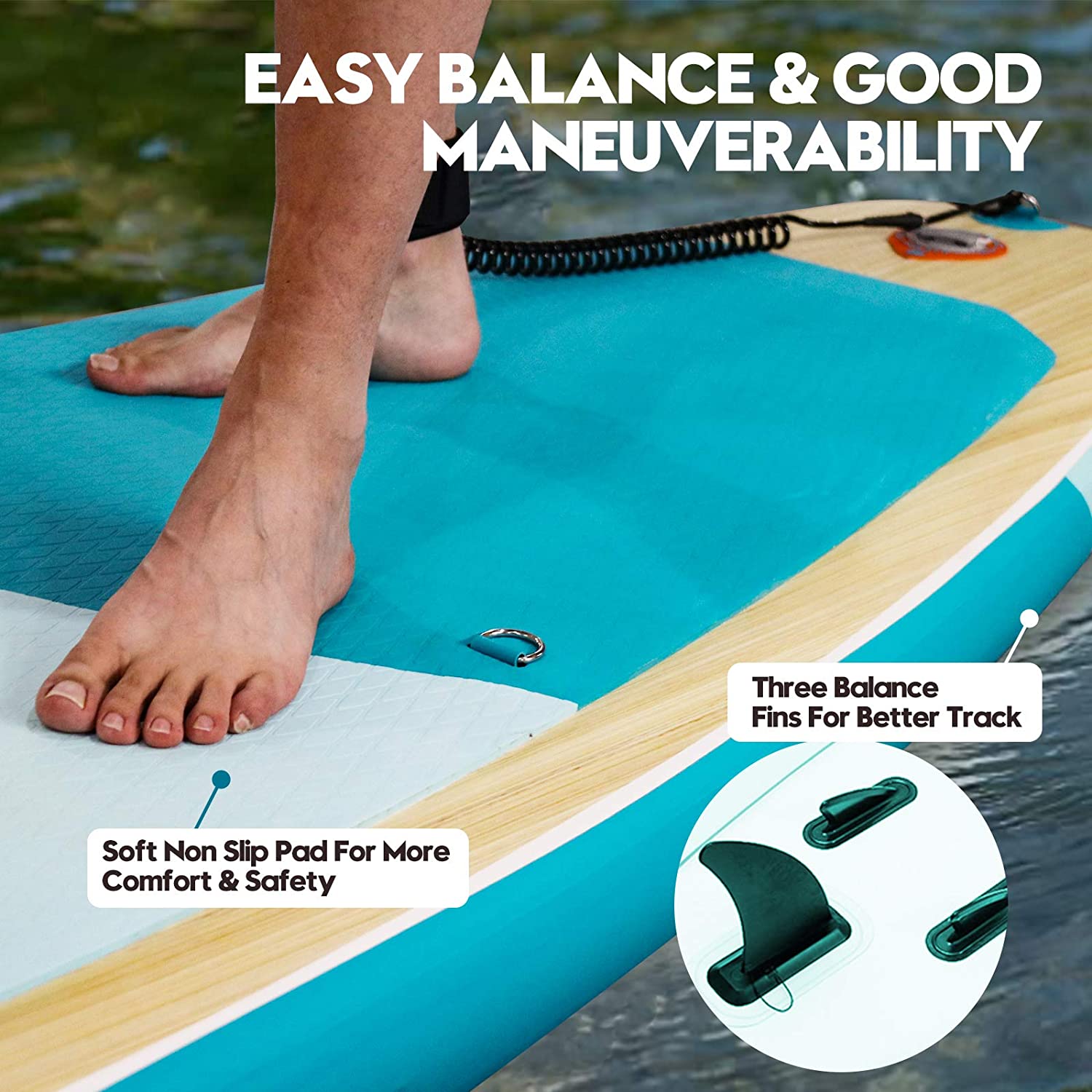 Highpi Inflatable Stand Up Paddle Board 11’x33”x6”W Premium SUP Accessories & Backpack, Wide Stance, Surf Control, Non-Slip Deck, Leash, Paddle and Pump, Standing Boat for Youth & Adult