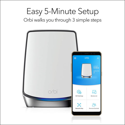 NETGEAR Orbi Whole Home Tri-band Mesh Wi-Fi 6 System (RBK853) – Router with 2 Satellite Extenders, Coverage Up to 7,500 Square Feet, 100 Devices, AX6000 (Up to 6Gbps)