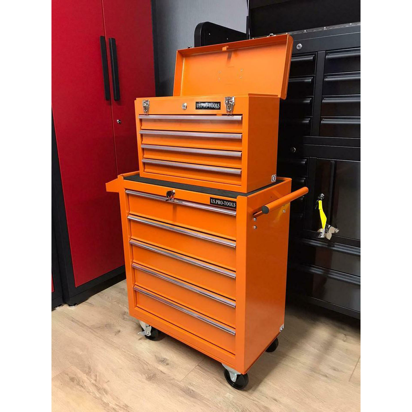 US PRO TOOLS Gloss Black Affordable Tool Chest Tool Box ROLLCAB Roller Tool Cabinet