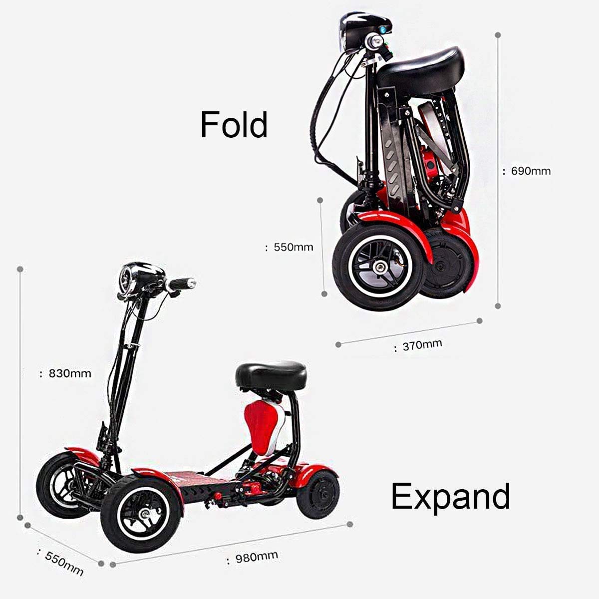 Fold and Travel Mobility Scooter for Adults Foldable Lightweight 4 Wheel