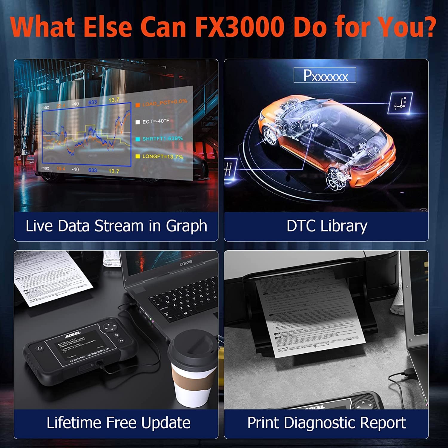 ANCEL FX3000 Automotive Diagnostic Tool Car OBD Scanner - Diagnostics Scan Tool Vehicle Check Engine Transmission Airbag SRS ABS Car EPB Oil Reset Service Light SAS BMS Reset