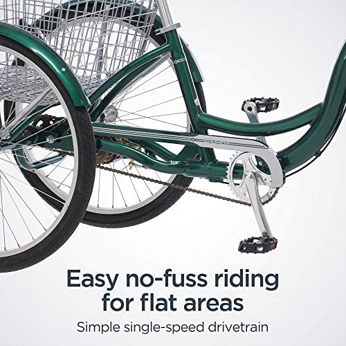 Schwinn Meridian Adult Tricycle, 24 or 26-Inch Wheel Options, Low Step-Through Aluminum Frame, Cargo Basket, Multiple Colors