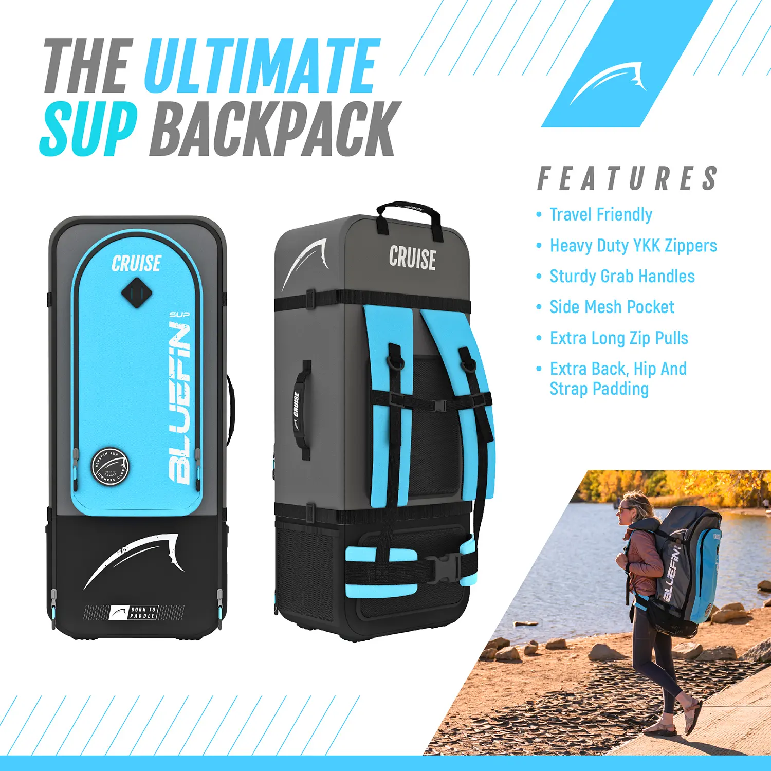 Bluefin SUP Inflatable Stand Up Paddle Board | 6” Thick | Kayak Conversion Kit | All Accessories | Multiple sizes: 10’8 | 12′ | 15′