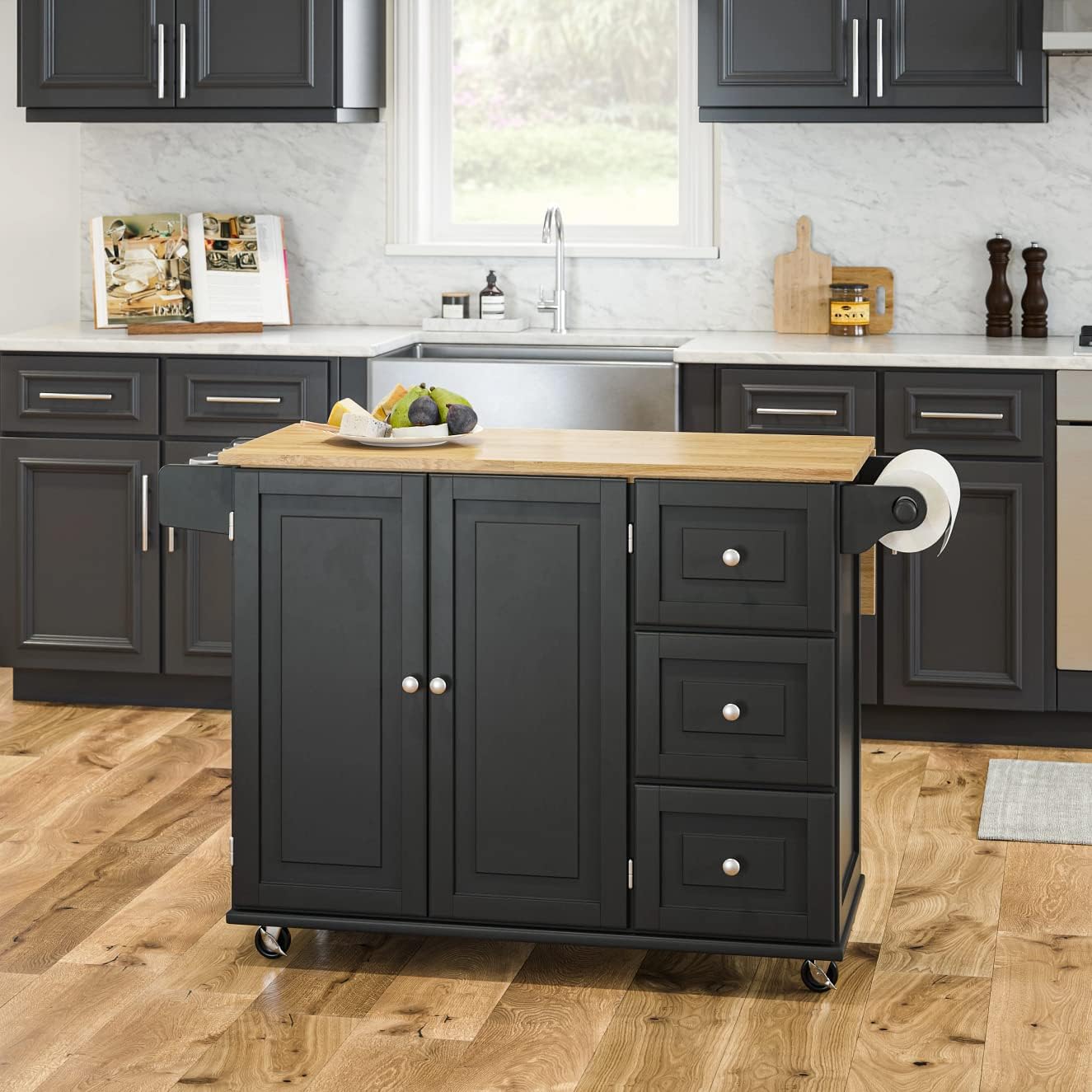 Liberty Black Kitchen Cart with Wood Top by Home Styles