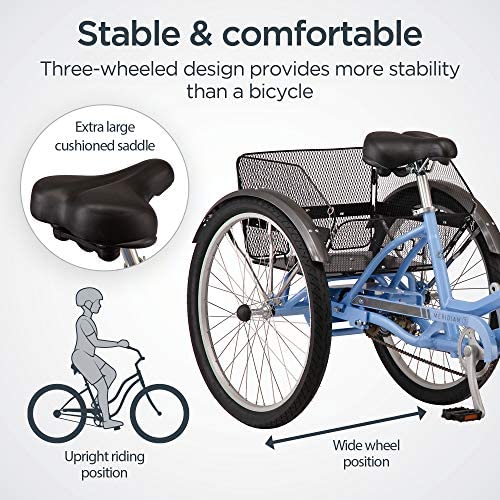 Schwinn Meridian Adult Tricycle, 24 or 26-Inch Wheel Options, Low Step-Through Aluminum Frame, Cargo Basket, Multiple Colors