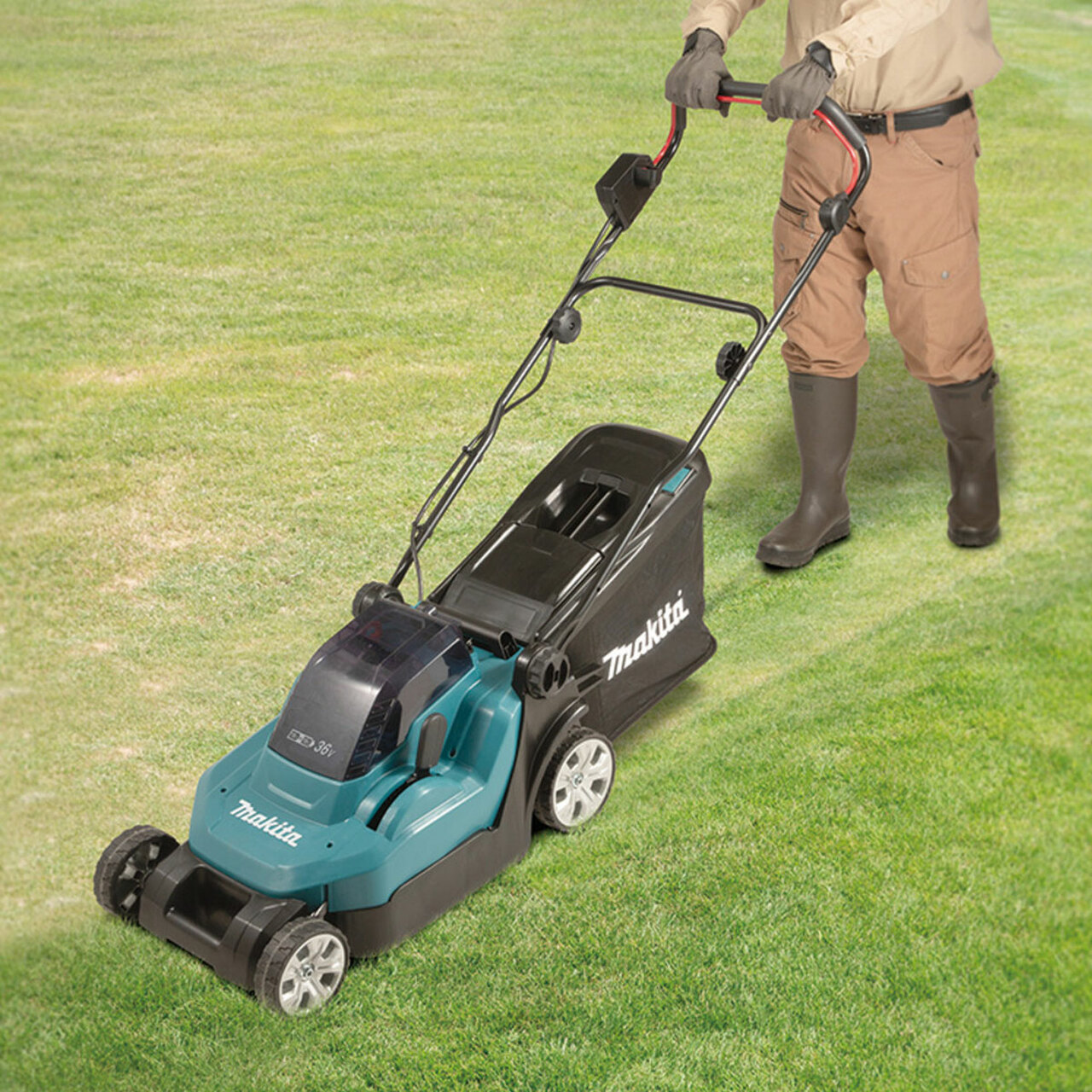 MAKITA DLM382CT2 TWIN 18V 38CM LAWN MOWER WITH 2X 5.0AH BATTERIES