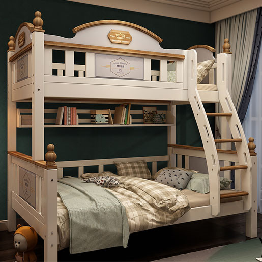Solid wood high and low bed