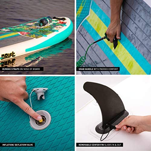 DRIFT Inflatable Stand Up Paddle Board, SUP with Paddle, Backpack Travel Bag, Pump, Fin, & Coiled Leash