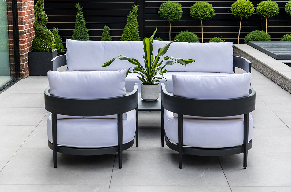 Garden Furniture in Aluminium in Anthracite Grey - 4 pcs (1 Sofa 2 chairs & 1 table) Moon Sofa Set