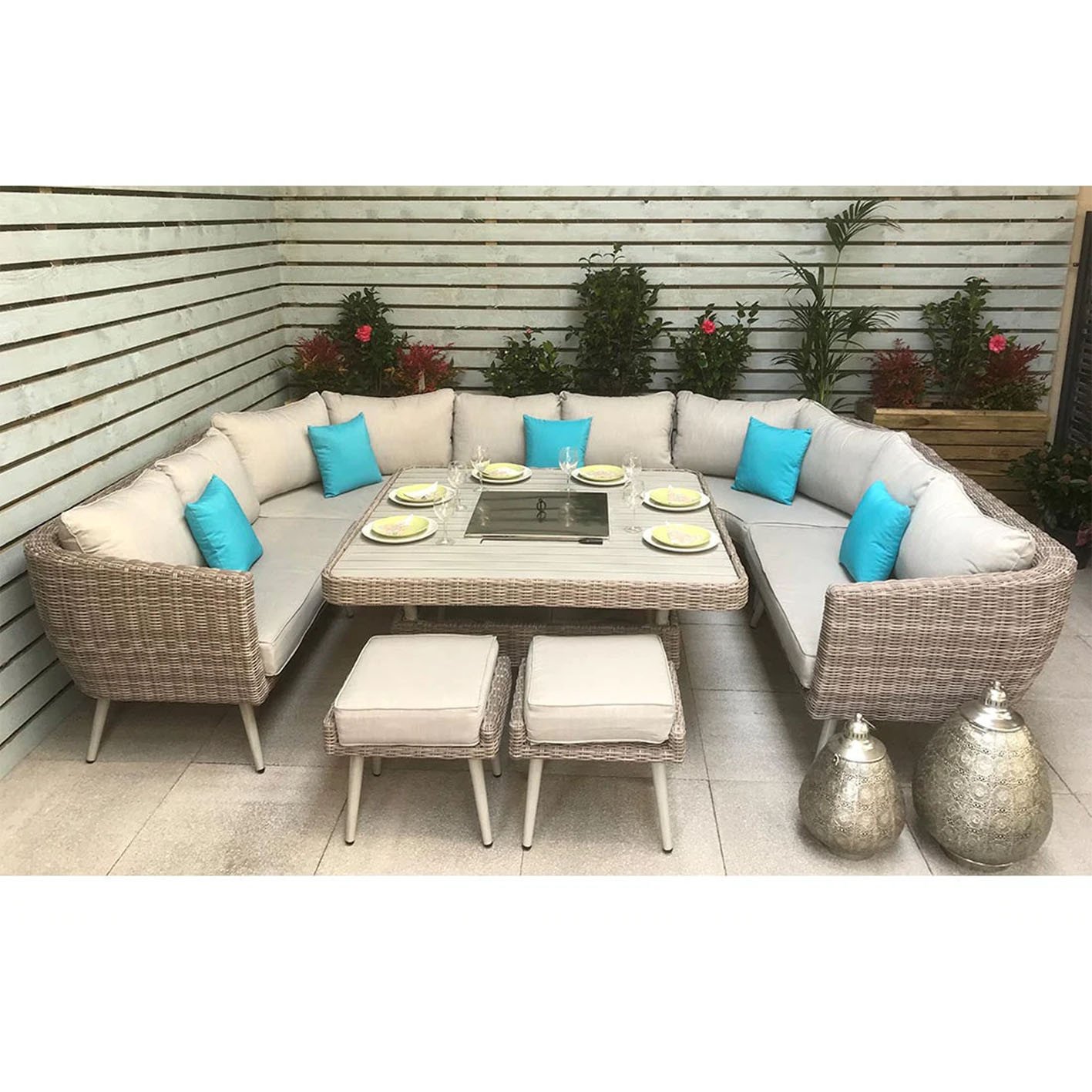 RATTAN DINING & SOFA SET WITH FIREDRINKS PIT – GREY – DANIELLE RANGE