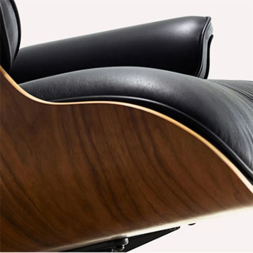 Ergonomic PU leather upholstered recliner with Ottoman style, home office chair, walnut veneer