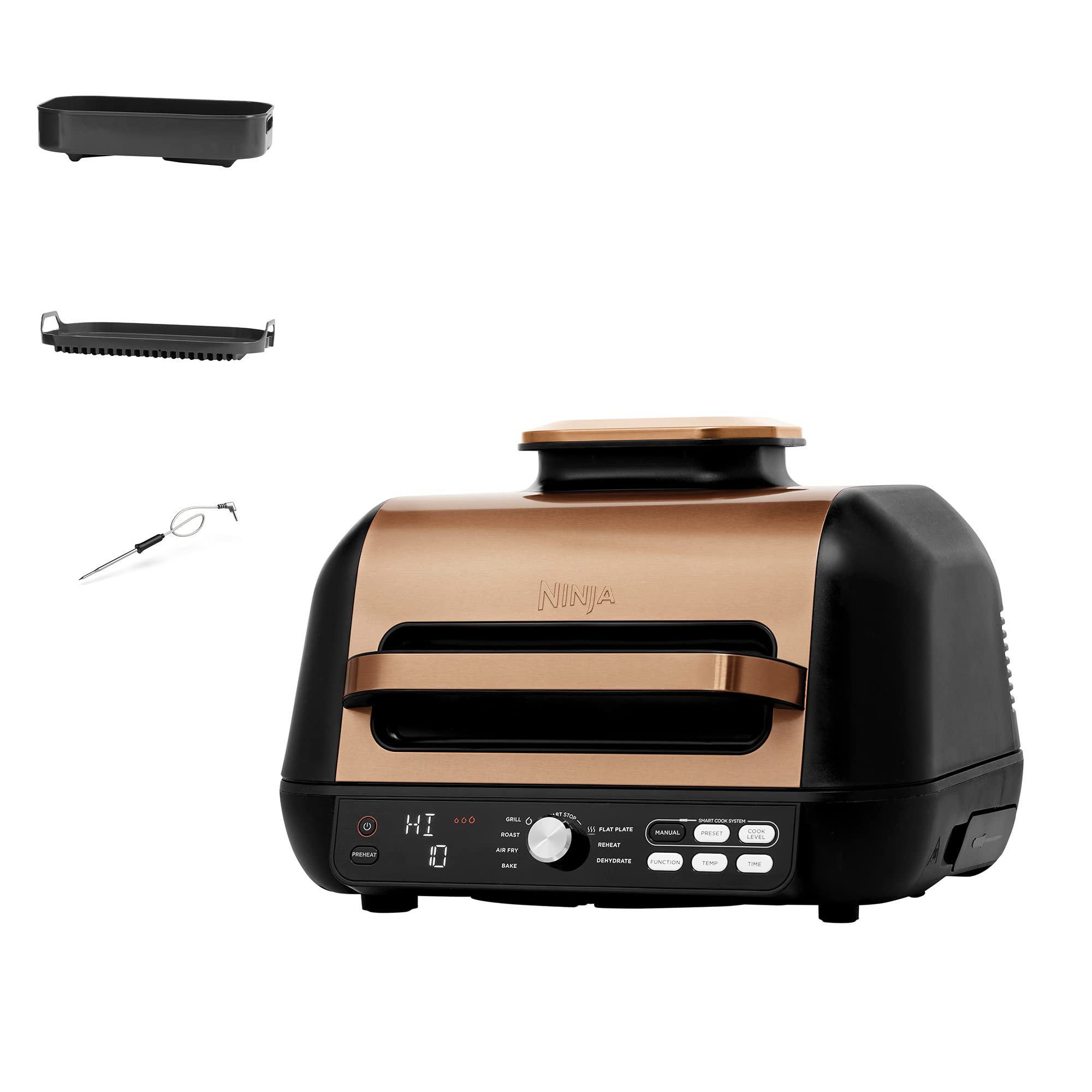 Ninja Foodi MAX PRO Health Grill, Flat Plate & Air Fryer [AG651UKCP] ,7 Cooking Functions, 2 Grill Plates, 3.8L, Copper