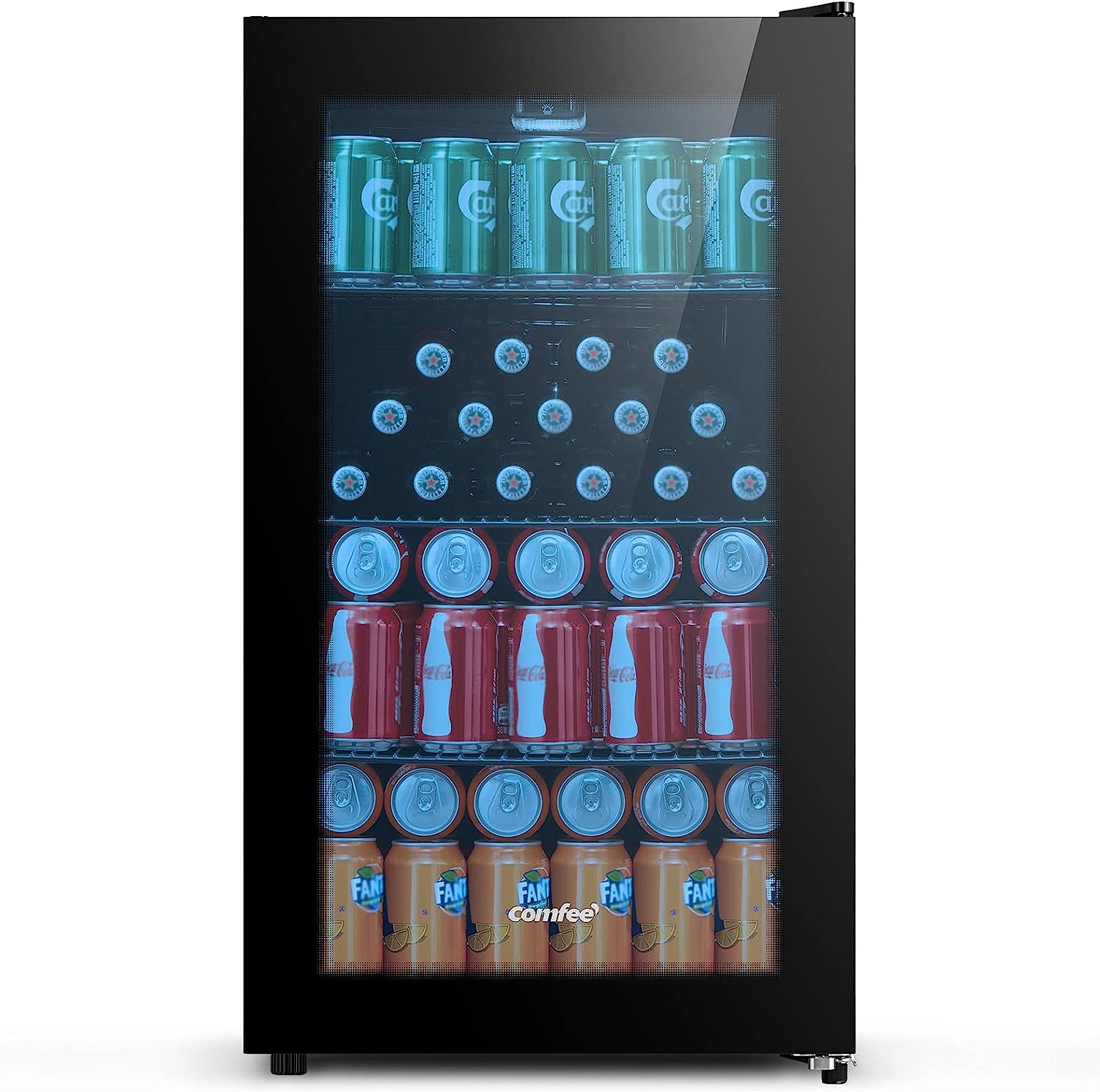 COMFEE' RCZ96BG1(E) Under Counter Beer Fridge, 93L Beverages & Drinks Fridge, LED Light, Removable Shelves, Economic Energy [Energy Class F]