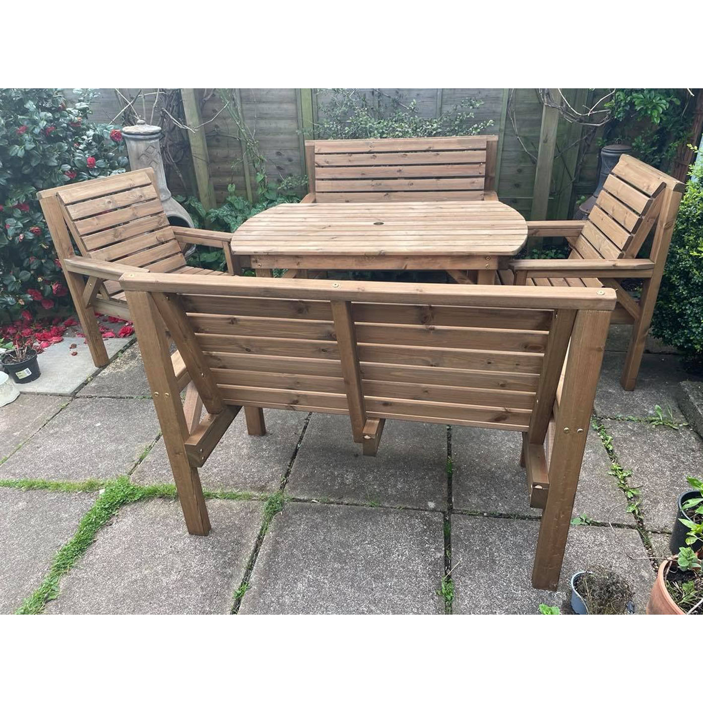 STAFFORDSHIRE GARDEN FURNITURE | WOODEN GARDEN SET | 4FT 6INCH GARDEN TABLE, TWO BENCHES & TWO CHAIRS