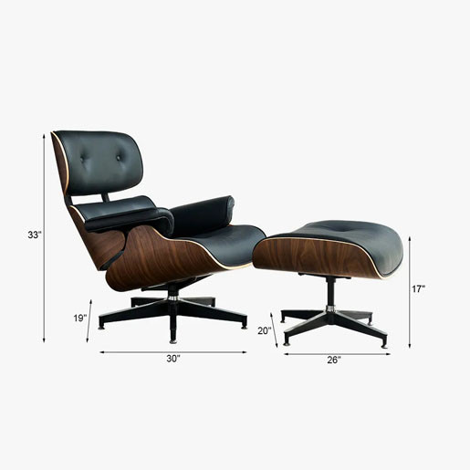 Ergonomic PU leather upholstered recliner with Ottoman style, home office chair, walnut veneer