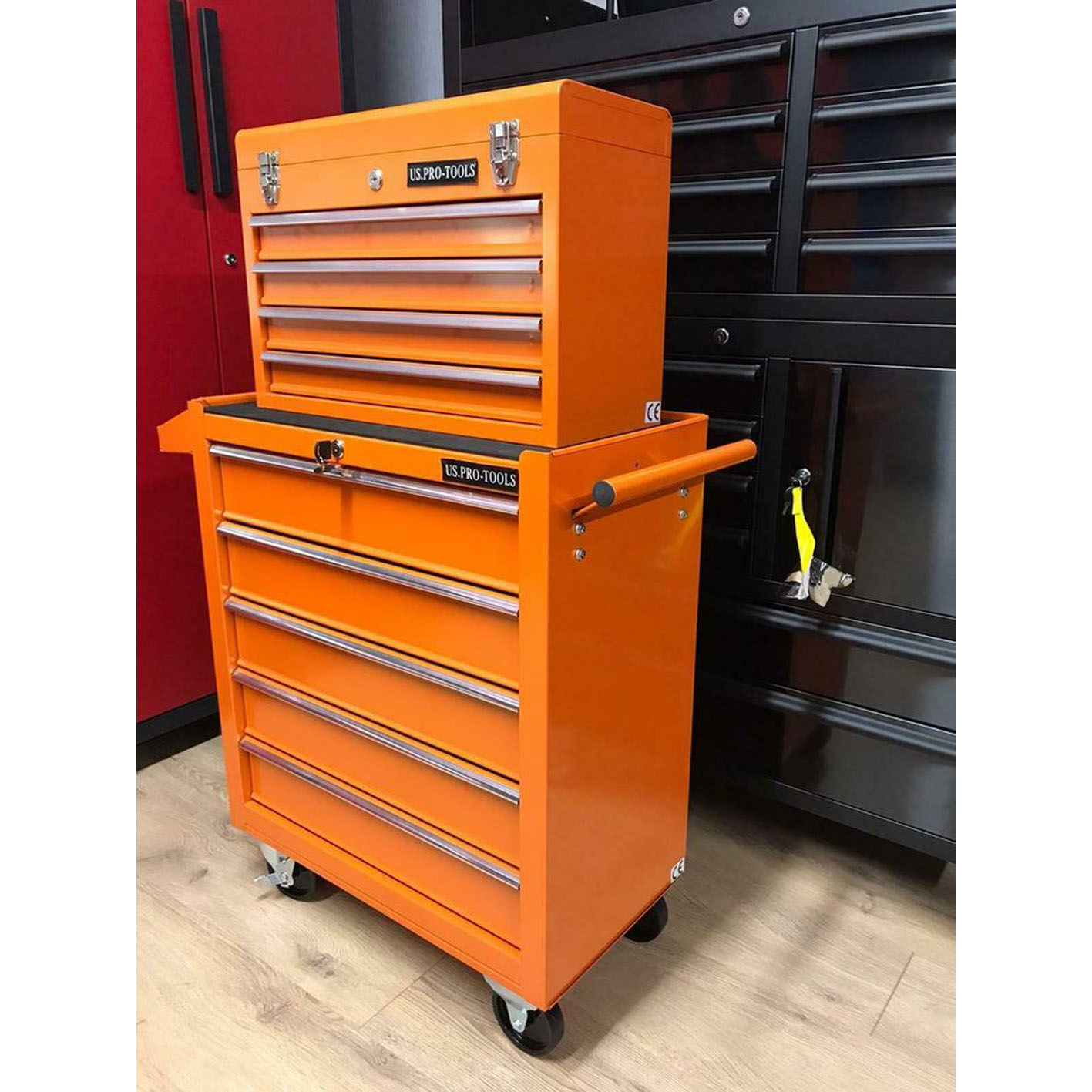 US PRO TOOLS Gloss Black Affordable Tool Chest Tool Box ROLLCAB Roller Tool Cabinet