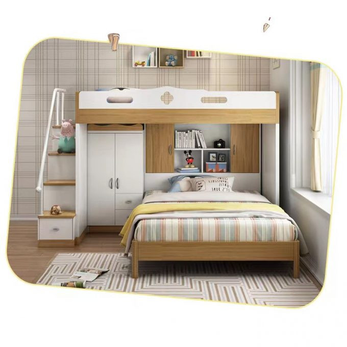 Children’s staggered upper and lower bed with wardrobe double bed dislocation high and low bed