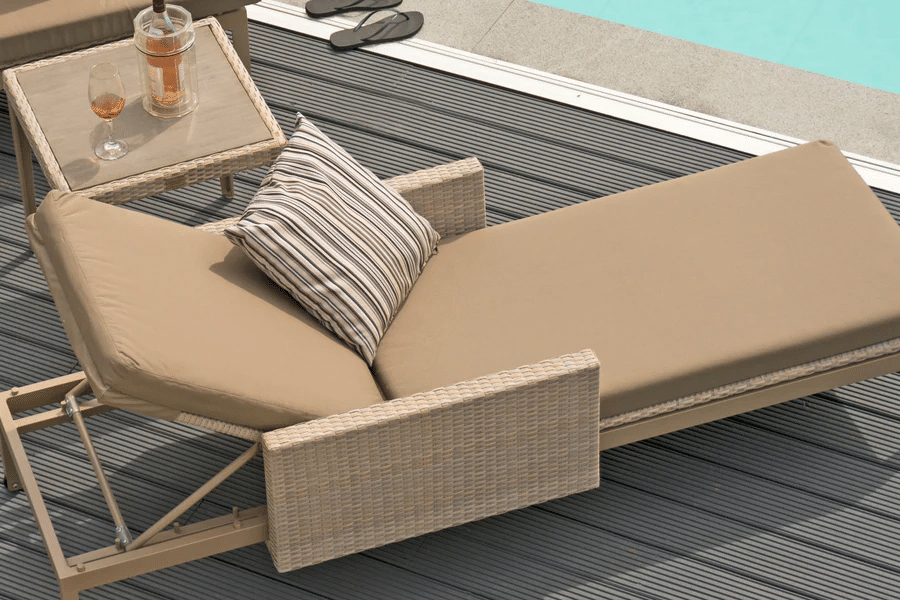 2 Hampstead Stone Sun Loungers with Side Table