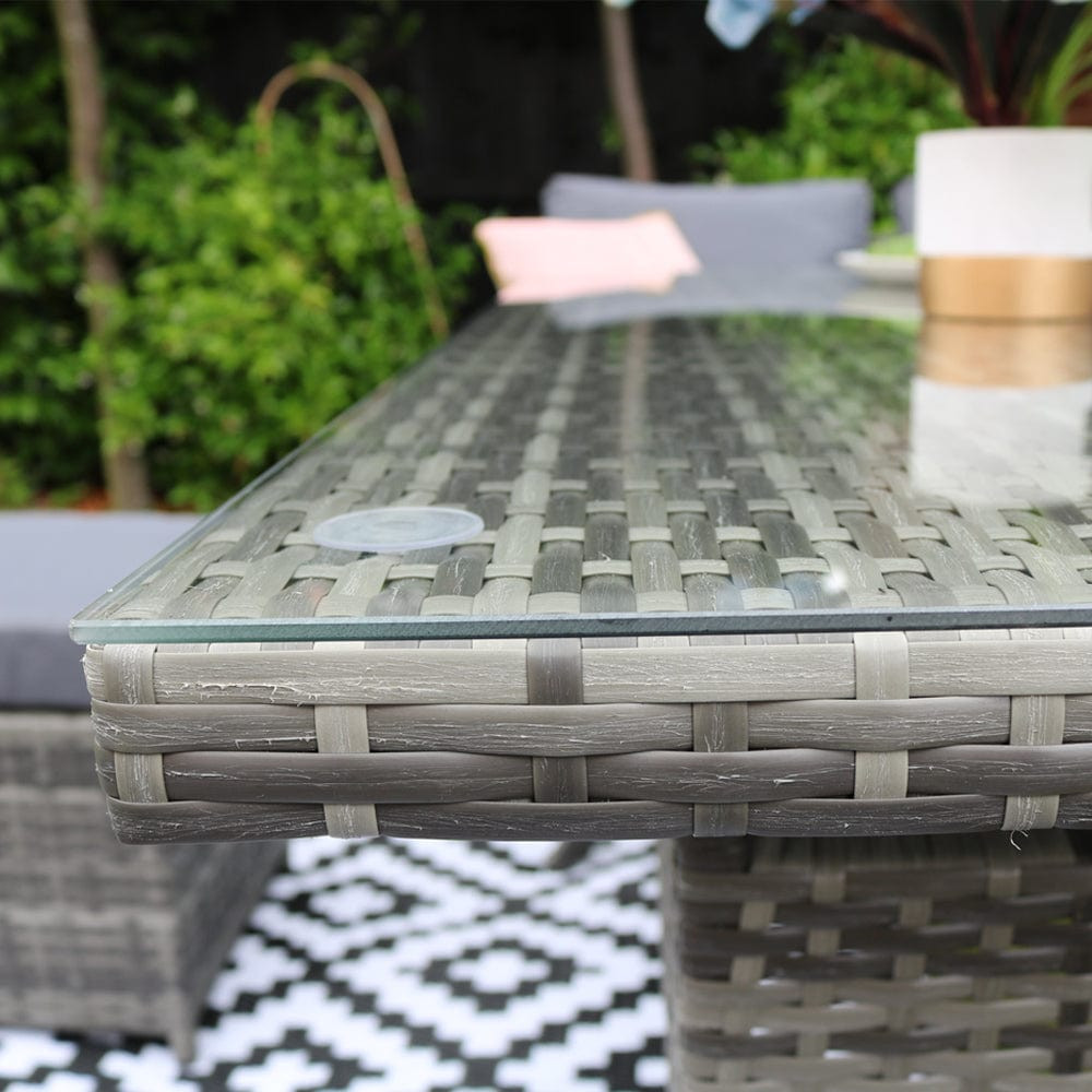 ROSEN 9 Seat Rattan Outdoor Dining Table with Cushions - Grey