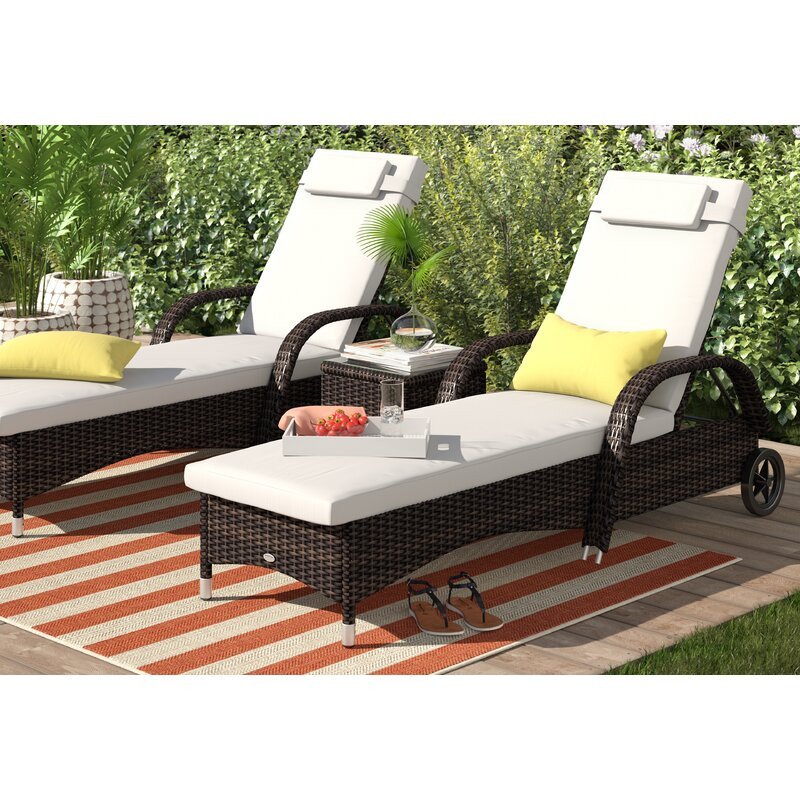 Berkhamsted 200Cm Long Reclining Single Sun Lounger with Cushions and Table