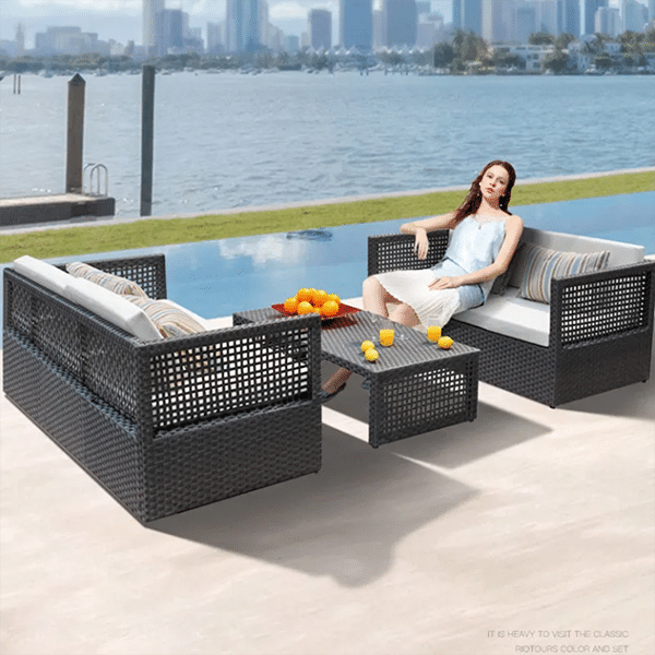 Outdoor open-air courtyard balcony rattan sofa combination hotel club living room homestay sunshine room rattan chair rattan sofa
