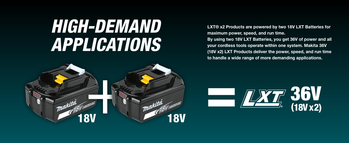 Makita, 18Vx2, 18V, X2, (36V), LXT, Lithium-Ion, Brushless, Cordless power run time