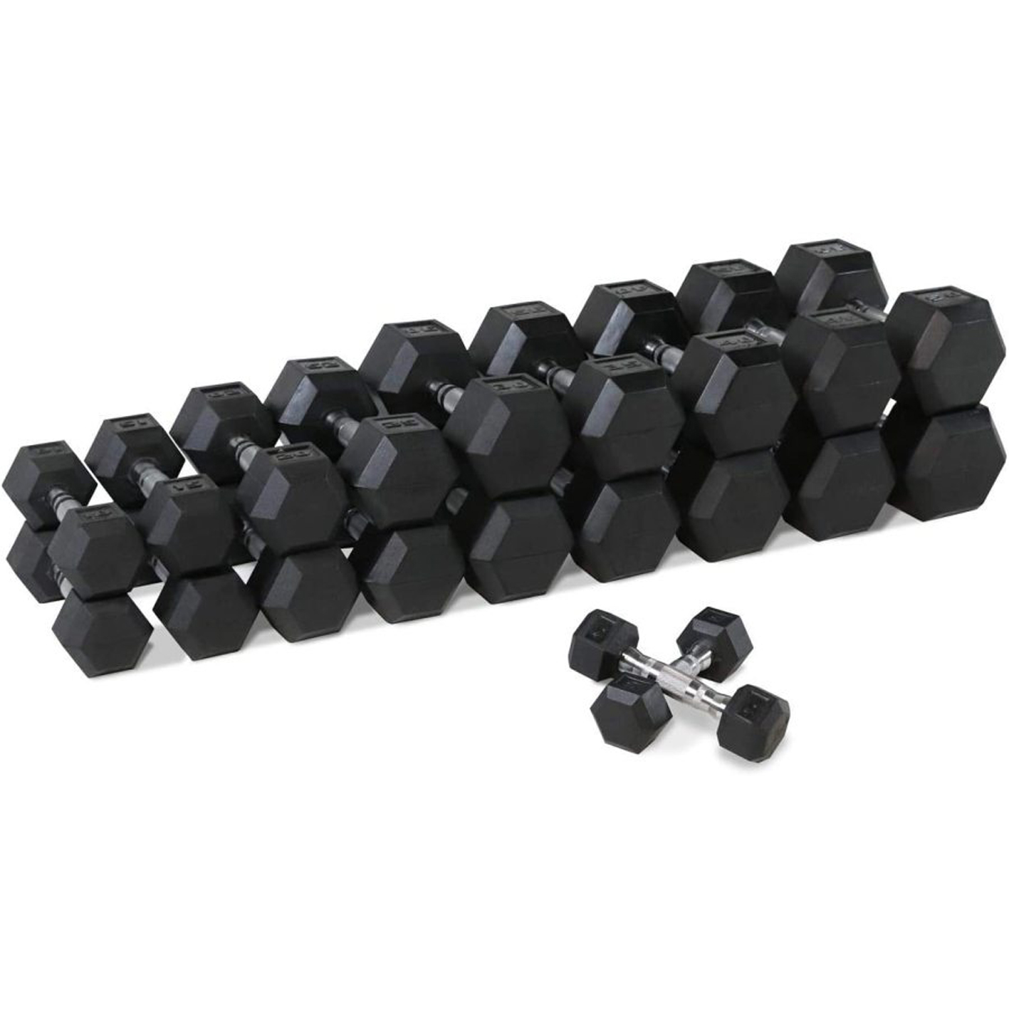 WF Athletic Supply Rubber Coated Hex Dumbbell Set with Dumbbell Rack