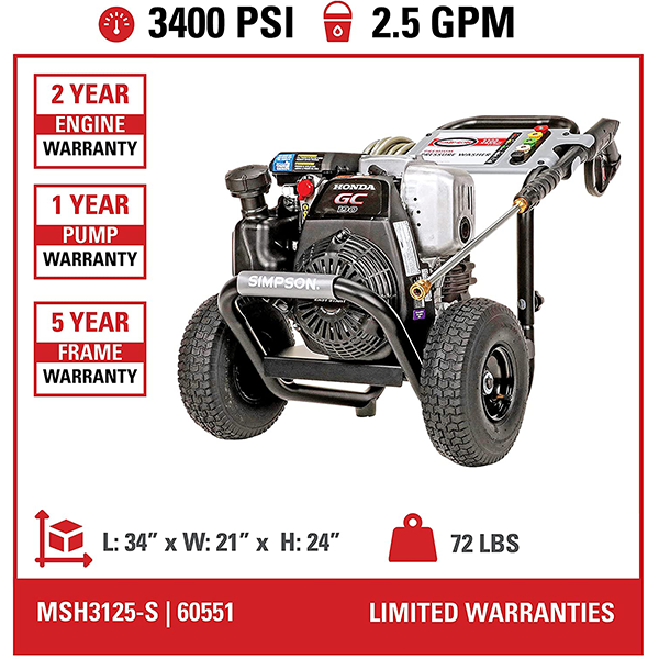 MSH3125 MegaShot Gas Pressure Washer Powered by Honda GC190
