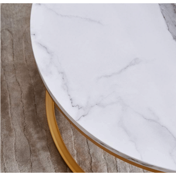 Modern Nesting Coffee Table Round,Golden Color Frame with Marble Pattern Wood, 32”