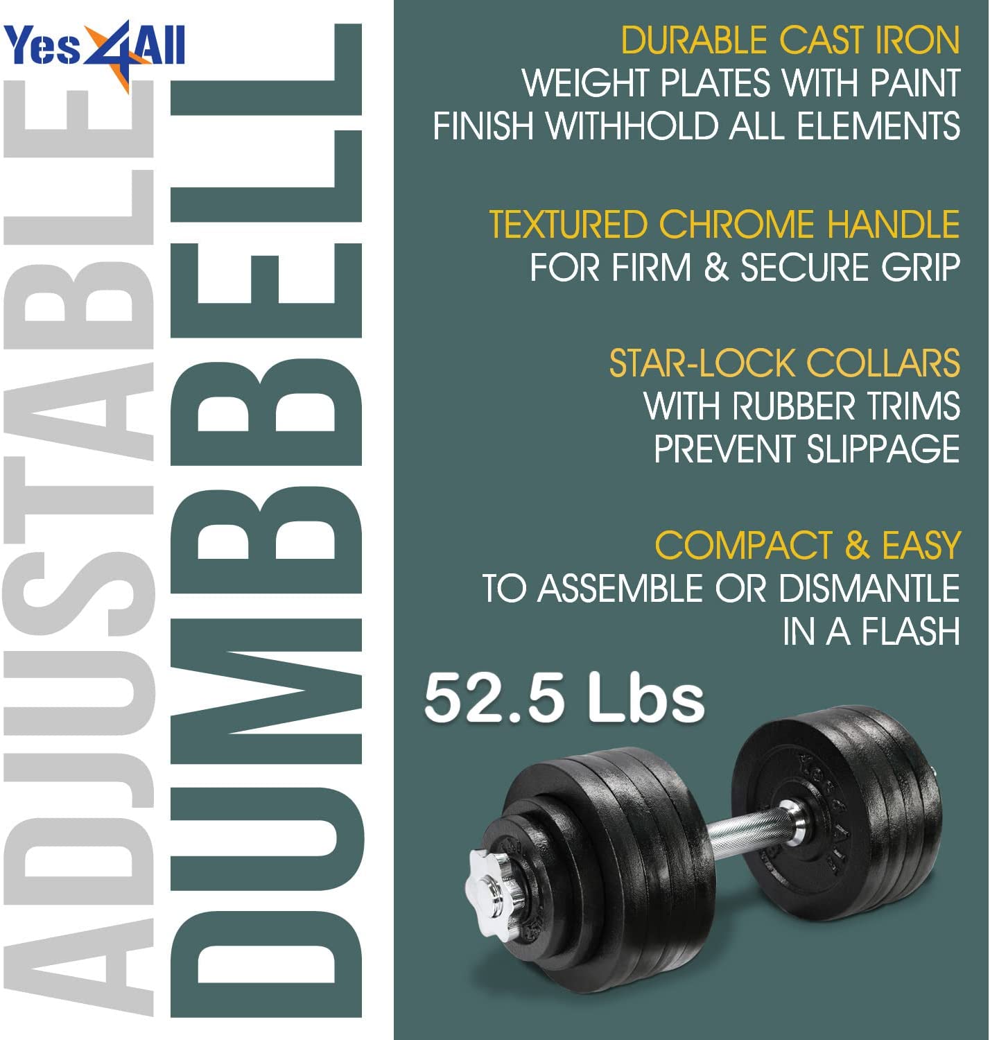Yes4All Adjustable Dumbbells 40,  52.5lbs