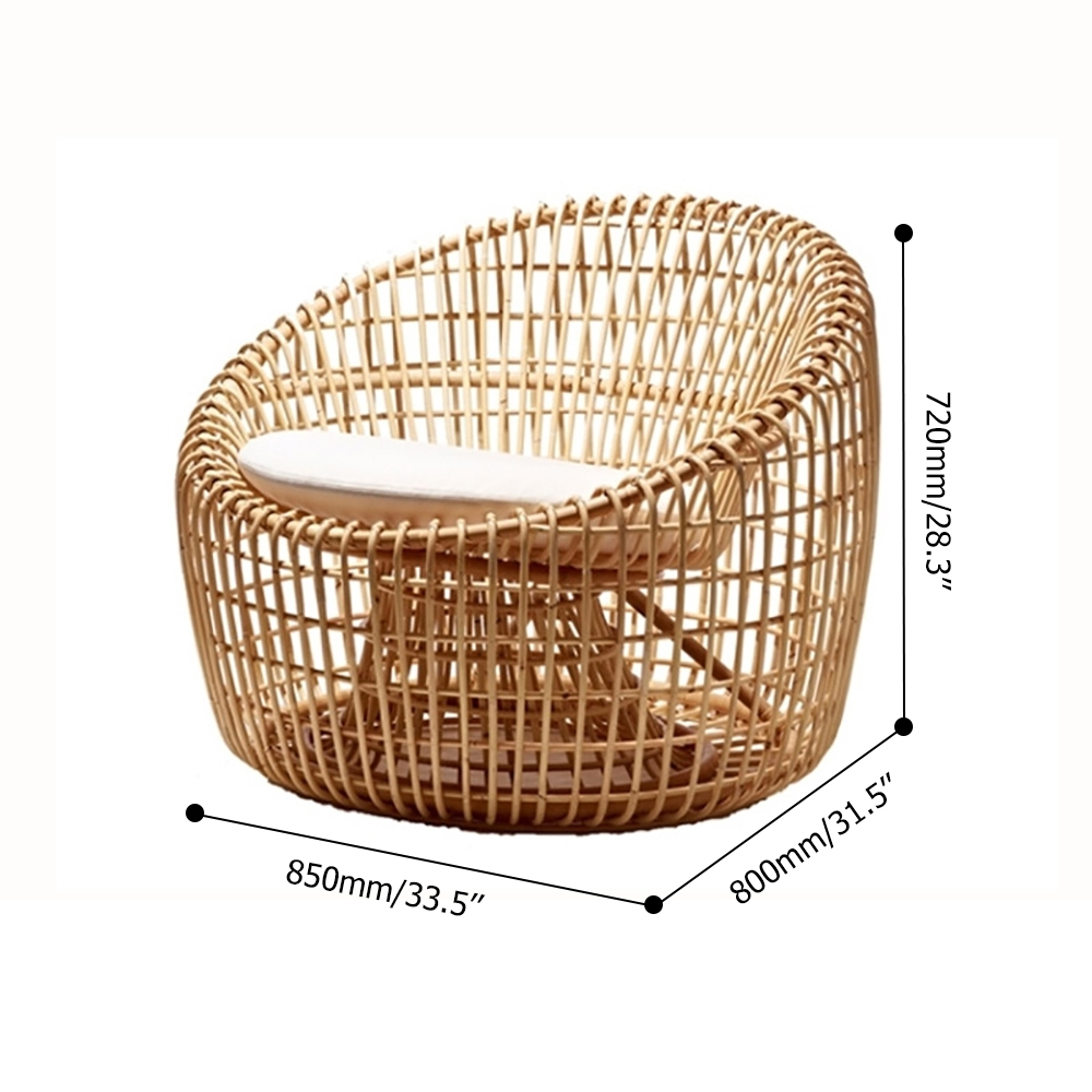 Austen Rattan Outdoor Barrel Chair with Cushion Wood Color Nest Shape