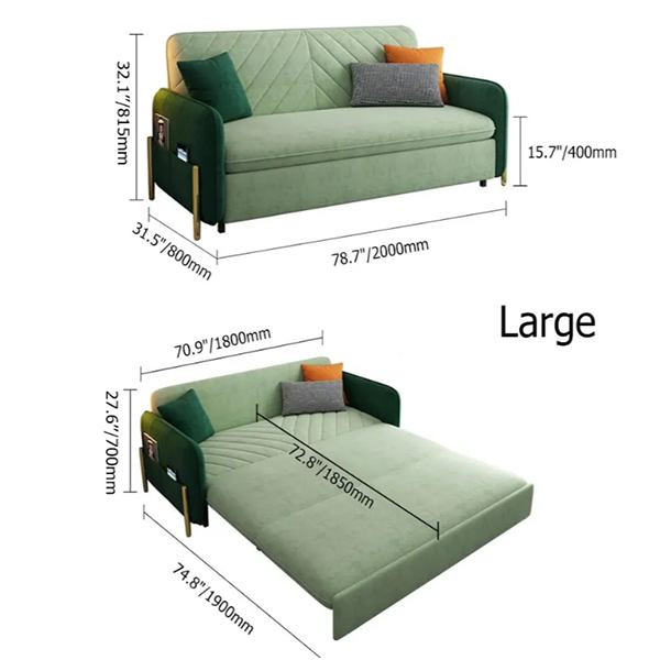 Extra large sleeper sofa green upholstered convertible sofa