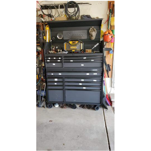 Industrial 52 in. W x 21.5 in. D 15-Drawer Tool Chest and Rolling Cabinet Combo with LED Light in Matte Black