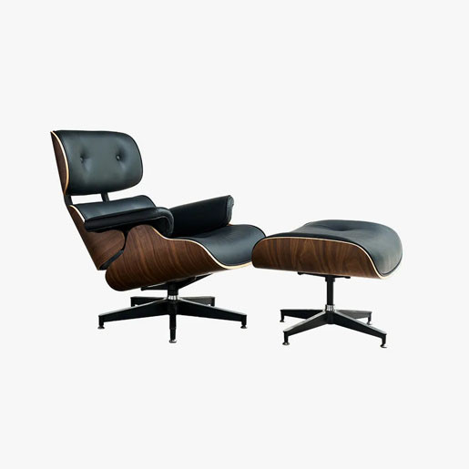 Ergonomic PU leather upholstered recliner with Ottoman style, home office chair, walnut veneer