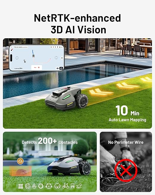 MAMMOTION YUKA mini 700 Robot Lawn Mower, Perimeter Wire Free, Recommended for 700 m², Maximum 1100 m², 3D AI Vision, 45% Slope Capability, Automatic Mapping, Equipped with 4G Module