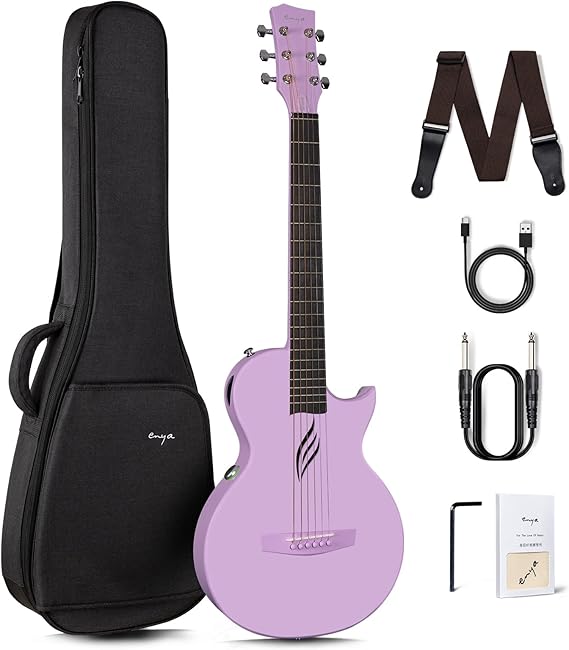 Enya Acoustic Electric Guitar Set – 89 cm White Nova Go SP1 Acoustic Guitar with Smart AcousticPlus Pickup, Small and Lightweight for Children, Adults, Beginners Starter Set, Travel Band Concert