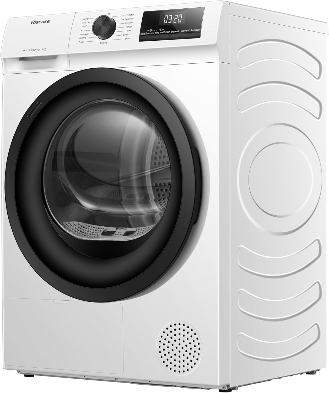 Hisense DH1Q802BW2 60cm Freestanding 8 KG Heatpump Front Load Tumble Dryer, 16 Programmes, Auto Dry, Steam Refresh, Allergy Care - White [Energy Class A]