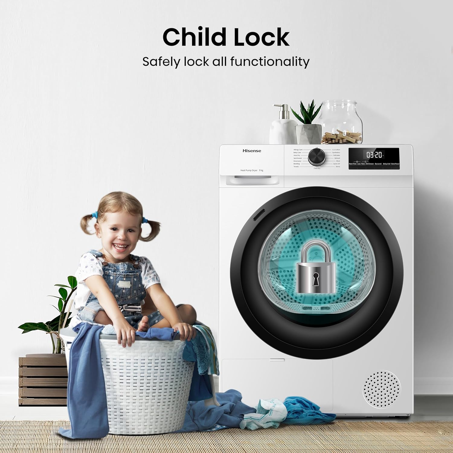 Hisense DH1Q802BW2 60cm Freestanding 8 KG Heatpump Front Load Tumble Dryer, 16 Programmes, Auto Dry, Steam Refresh, Allergy Care - White [Energy Class A]