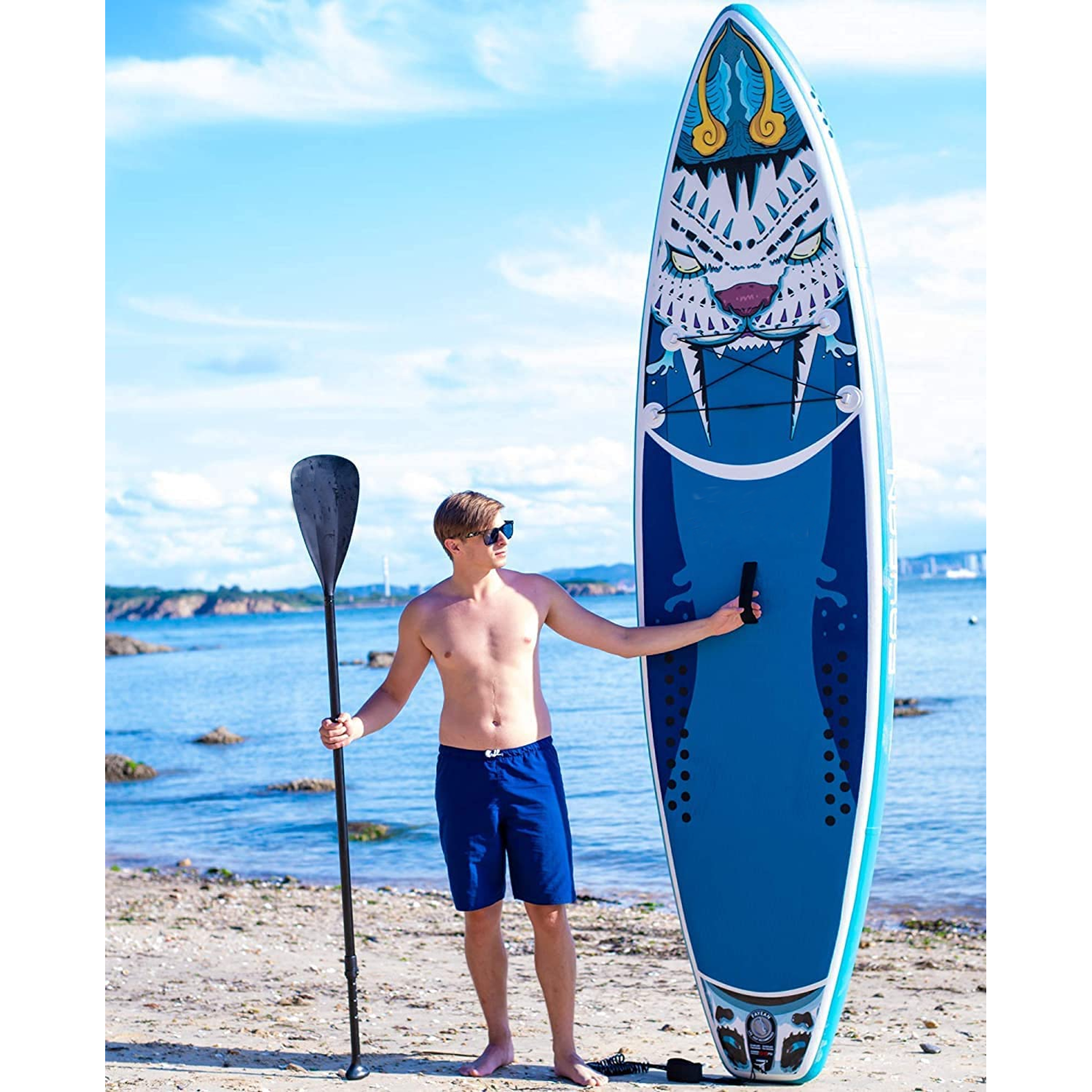 FAYEAN Paddle Board, Inflatable Stand Up Paddle Board SUP Board 10.6' x 33'' x 6'' Lightweight Board Includes Pump, Paddle, Backpack, Coil Strap Waterproof Bag Tiger